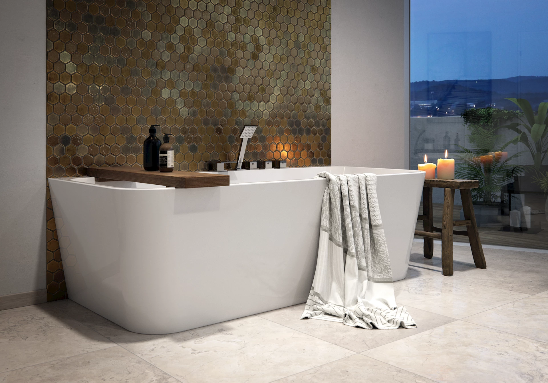 Dybe helstøpt badekar, rett vegg